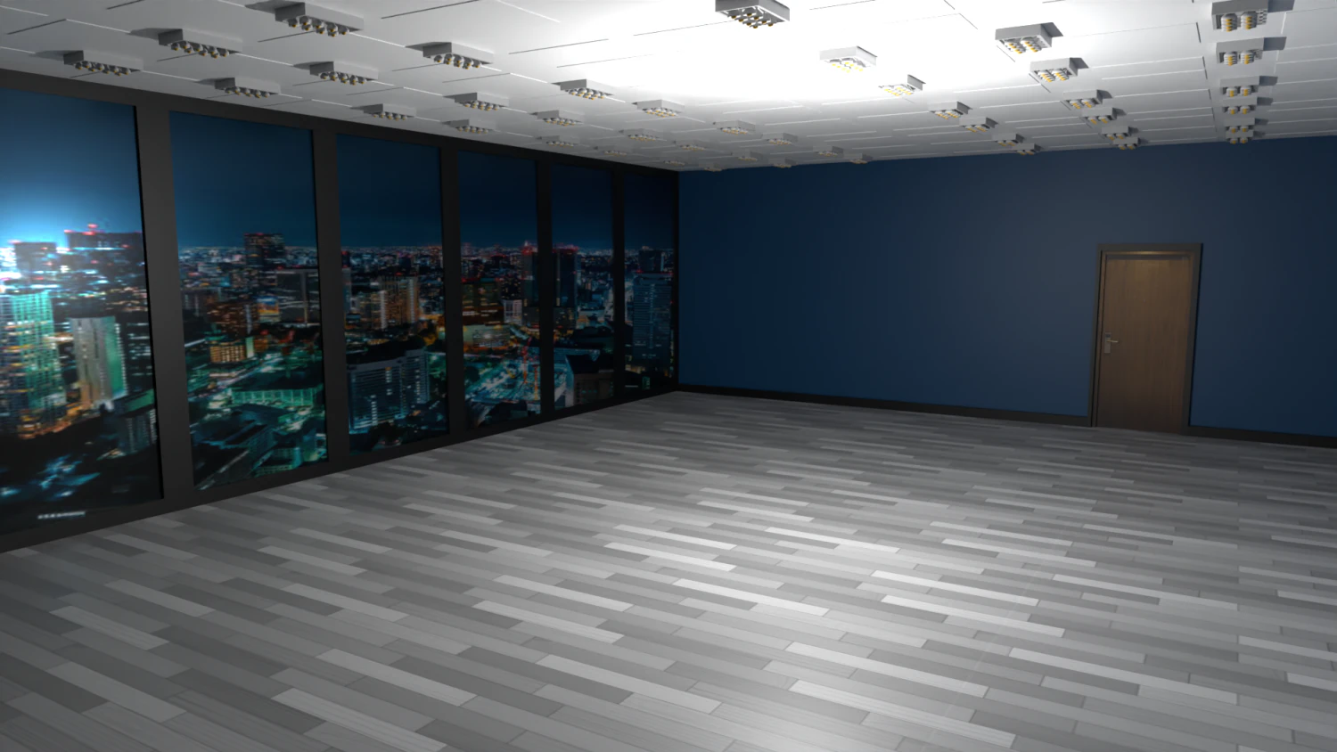 Empty room with night city 3D Model .c4d .max .obj .3ds .fbx .stl .blend 