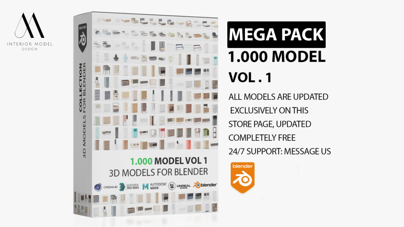 MEGA PACK - 1000 Models furniture 3D Модель .c4d .max .obj .3ds .fbx .stl .blend