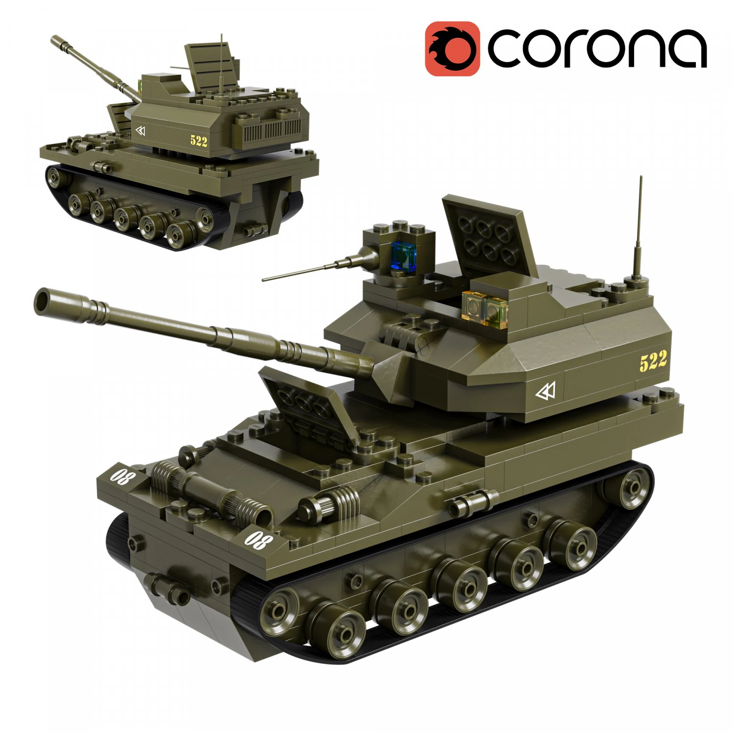 Lego Tanque 522 Modelo 3D .c4d .max .obj .3ds .fbx .stl .blend 