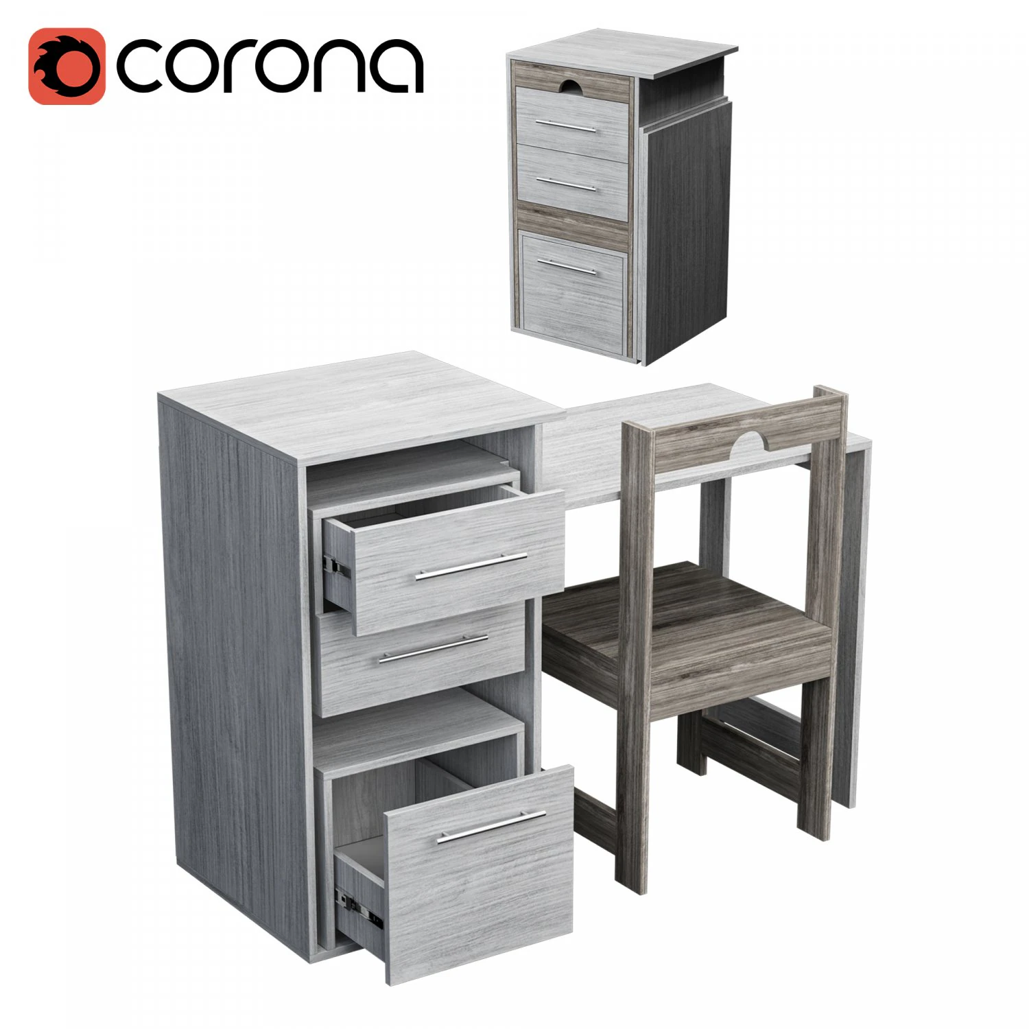 Great Computer Desk 3D Model .c4d .max .obj .3ds .fbx .stl .blend 