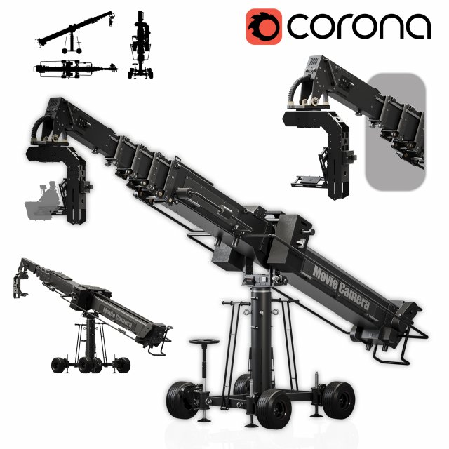 Movie crane camera black 3D Model .c4d .max .obj .3ds .fbx .stl .blend 