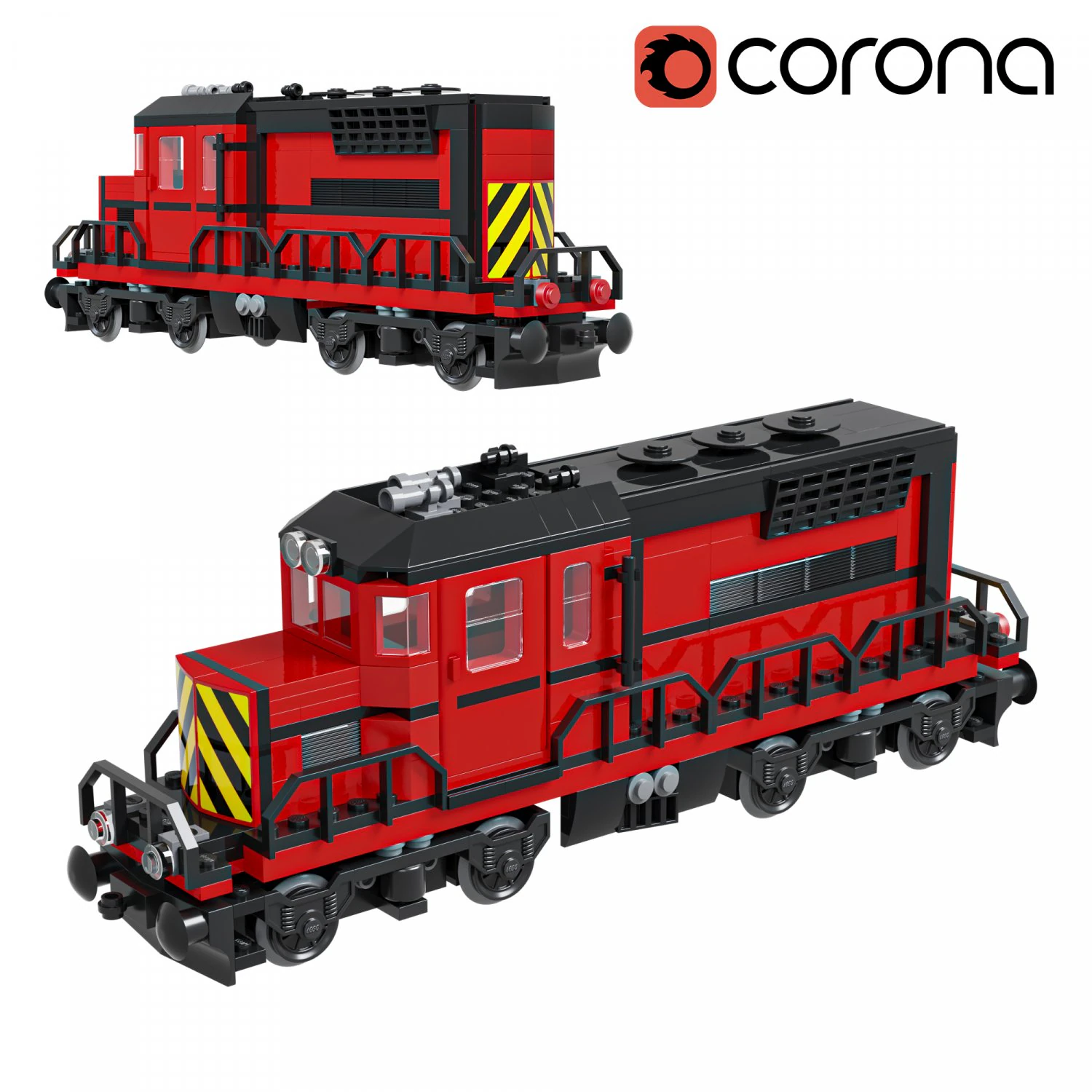 Train Lego Locomotive red 3D Model .c4d .max .obj .3ds .fbx .stl .blend 
