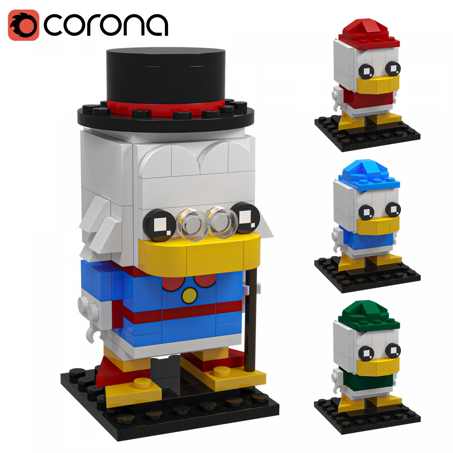 Lego Scrooge McDuck Huey Dewey Louie 3D Model .c4d .max .obj .3ds .fbx .stl .blend 