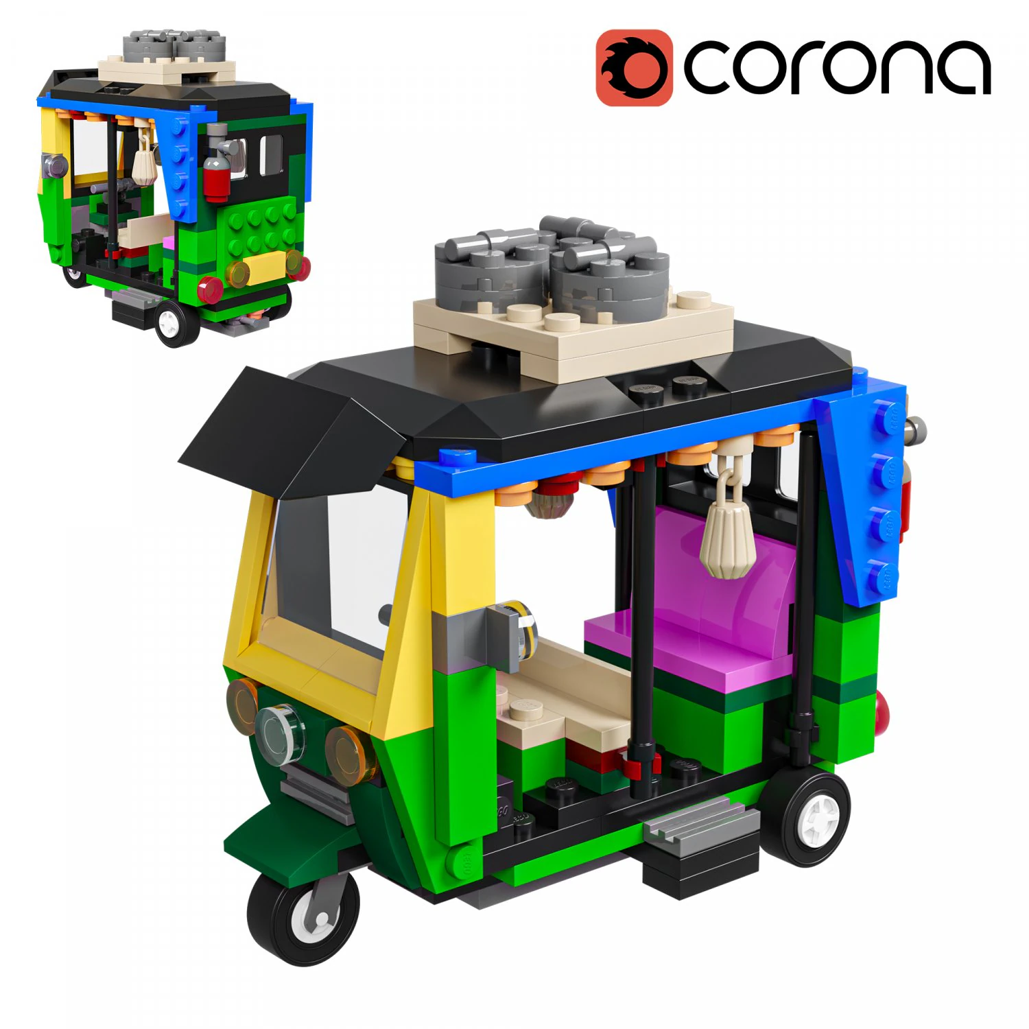Lego Tuk Tuk 3D Model .c4d .max .obj .3ds .fbx .stl .blend 