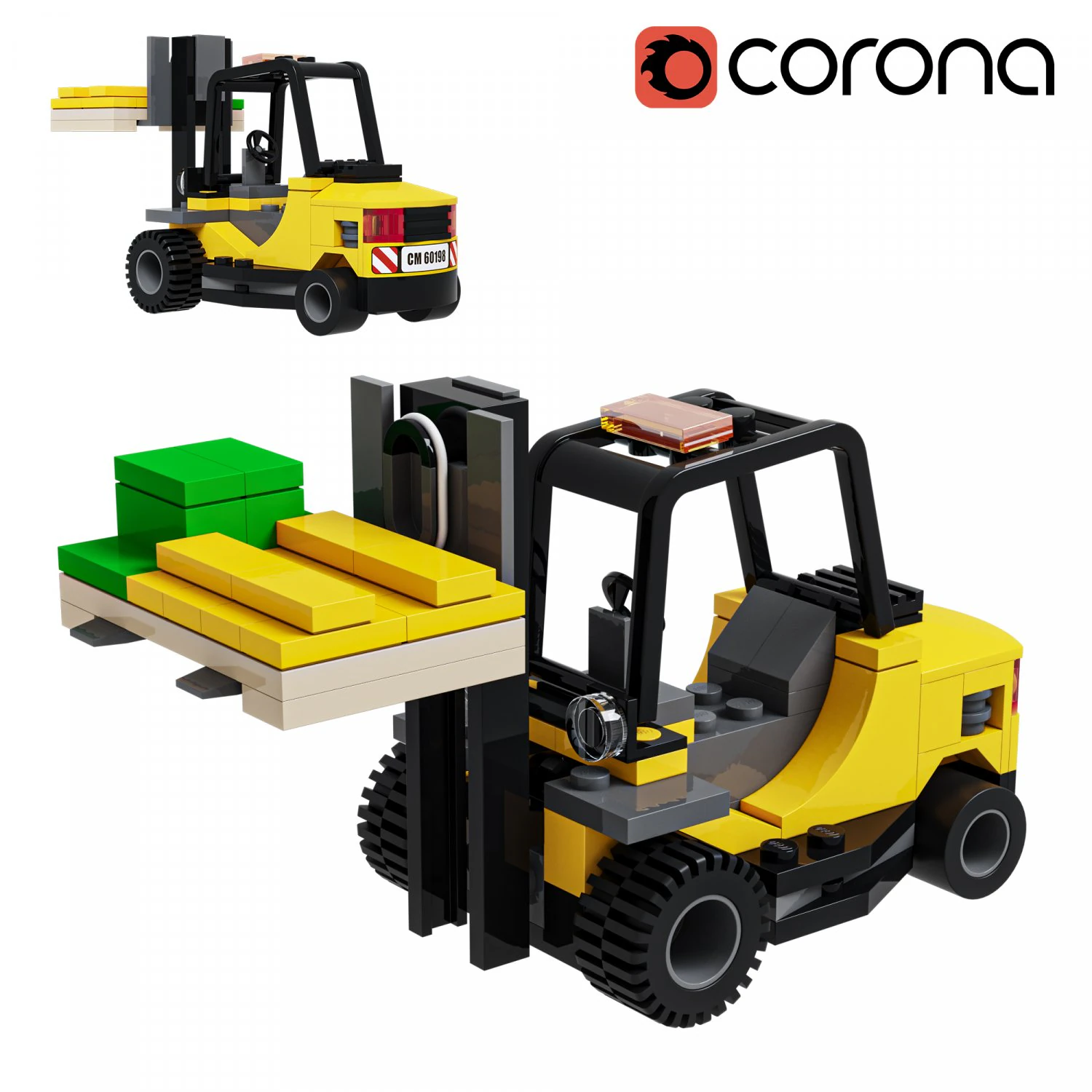 Lego 60198 Forklift truck 3D Model .c4d .max .obj .3ds .fbx .stl .blend 