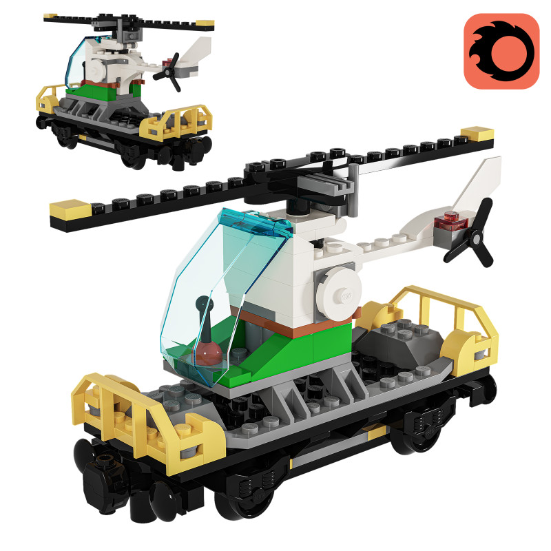 60098 Heavy haul train vagone Helicopter 3D Model .c4d .max .obj .3ds .fbx .stl .blend 