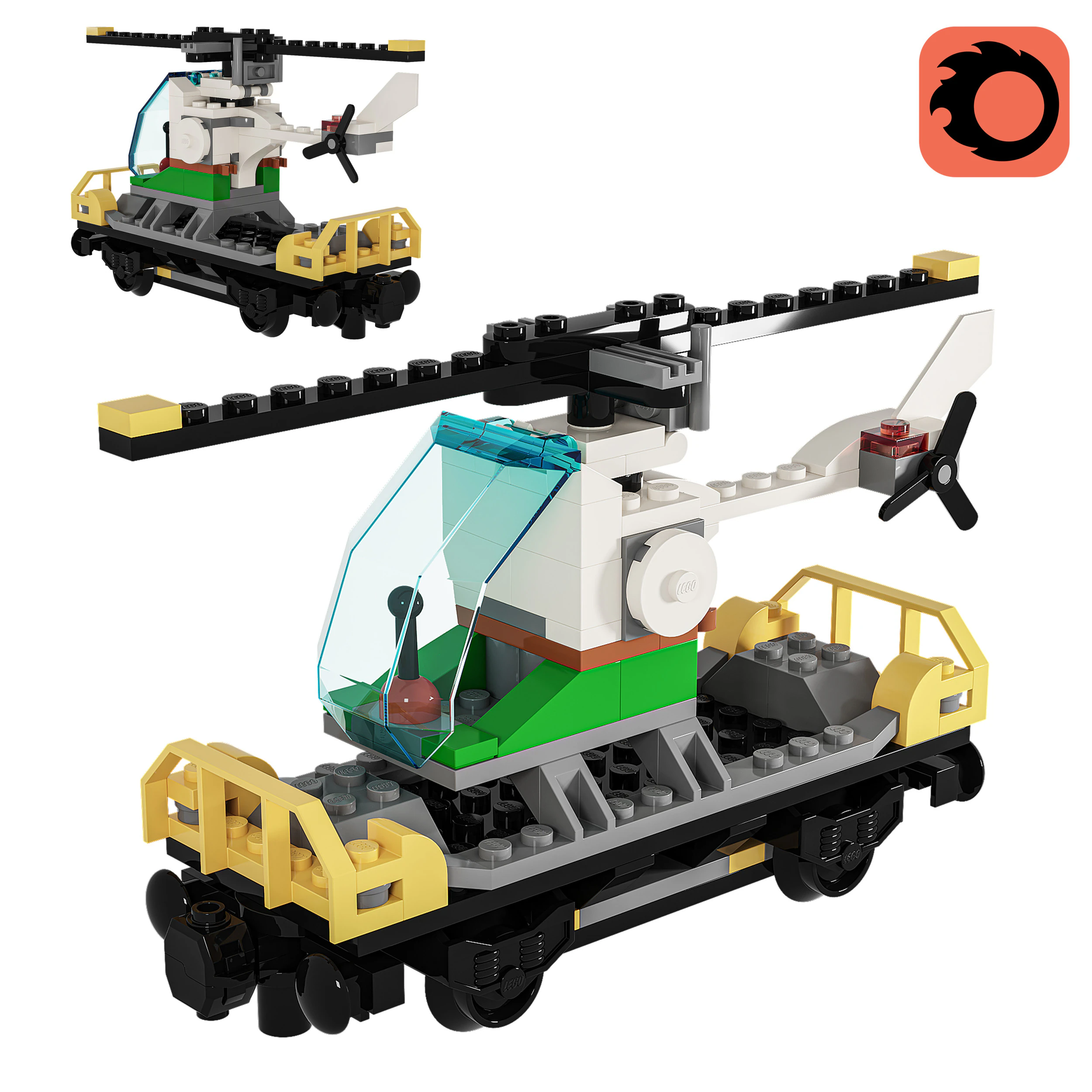 60098 Heavy haul train vagone Helicopter 3D Model .c4d .max .obj .3ds .fbx .stl .blend 