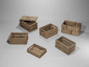3D WOODEN CRATES BOX game-ready Modello 3D