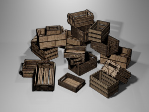 3D WOODEN CRATES BOX game-ready Modello 3D