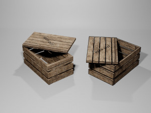 3D WOODEN CRATES BOX game-ready Modello 3D