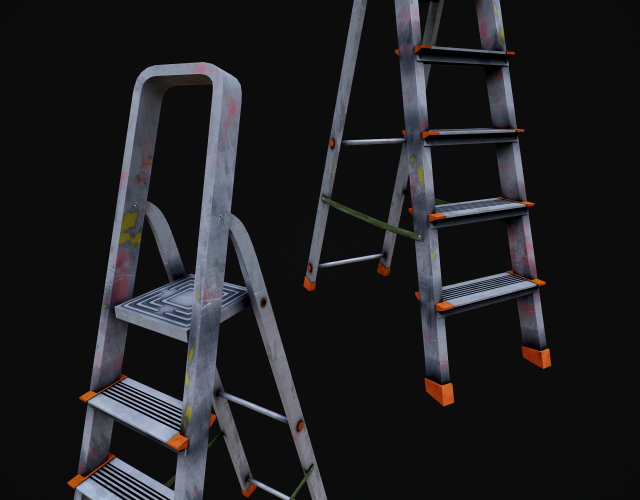 Step ladder pbr game-ready 3D Model .c4d .max .obj .3ds .fbx .stl .blend 