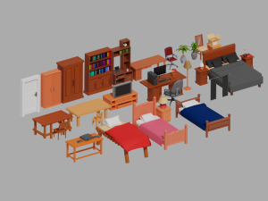 Lowpoly Bedroom Pack 3Dモデル
