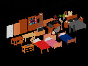 Lowpoly Bedroom Pack 3D Model