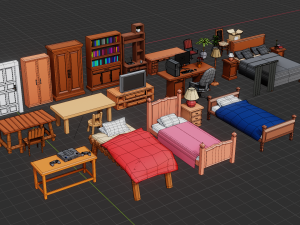 Lowpoly Bedroom Pack Model 3D