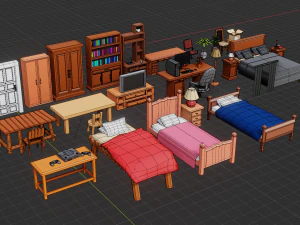 Lowpoly Bedroom Pack 3D Model