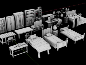 Lowpoly Bedroom Pack 3D Model