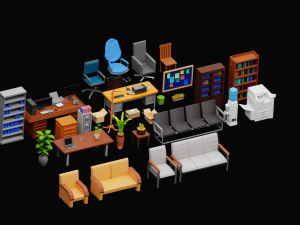 LowPoly Office Equipment 3Dモデル