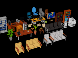LowPoly Office Equipment 3D Модель