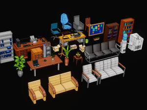 LowPoly Office Equipment 3D Model
