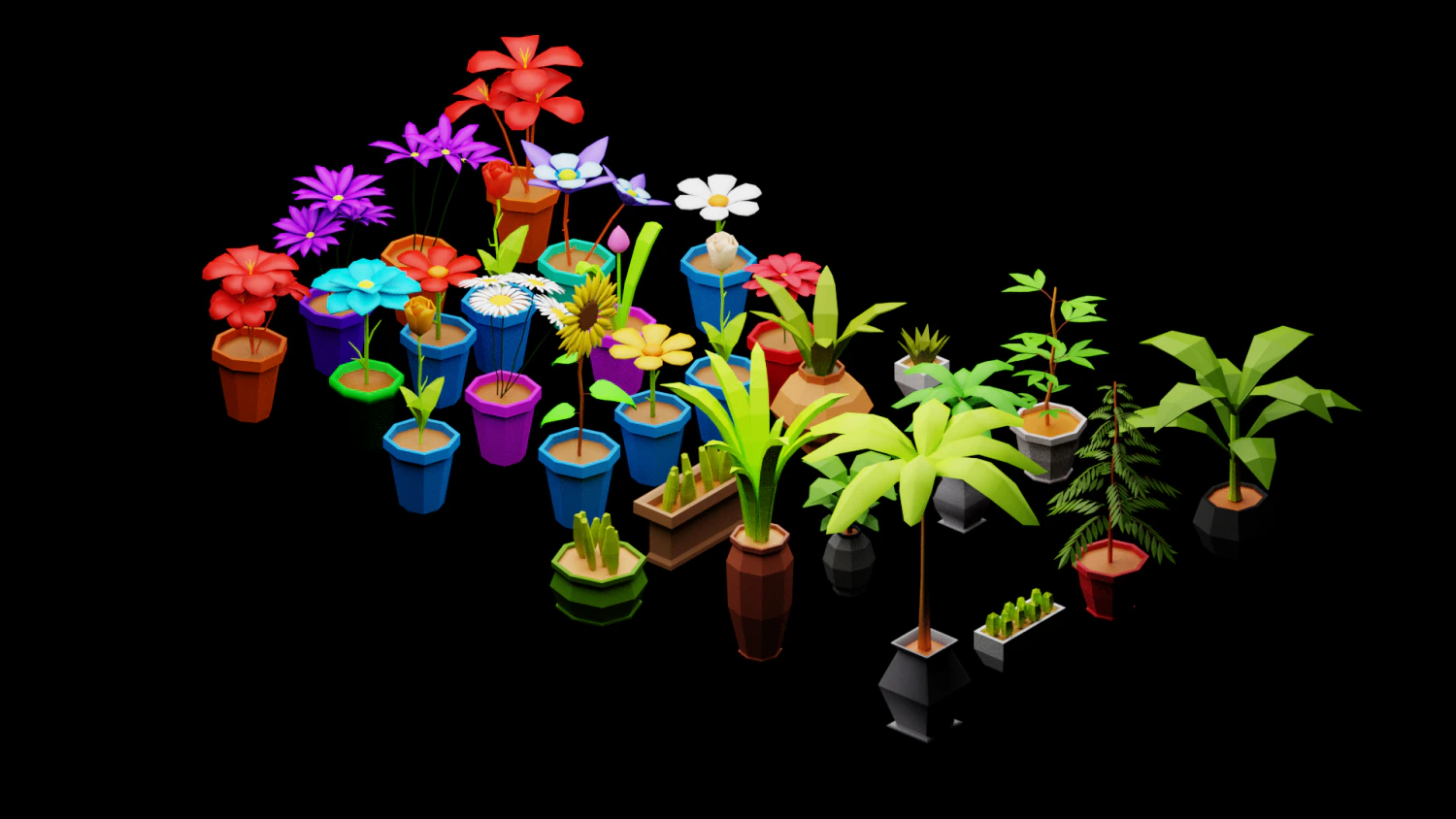 Lowpoly Vase Flower Pack 3D Model .c4d .max .obj .3ds .fbx .stl .blend 