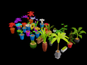 Lowpoly Vase Flower Pack 3D Model
