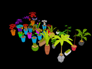 Lowpoly Vase Flower Pack 3D Model