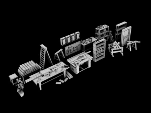 LowPoly WorkShop Tools 3D Model