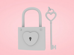 Lock And Key With Heart Shape 3D Модель