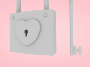 Lock And Key With Heart Shape 3D Модель