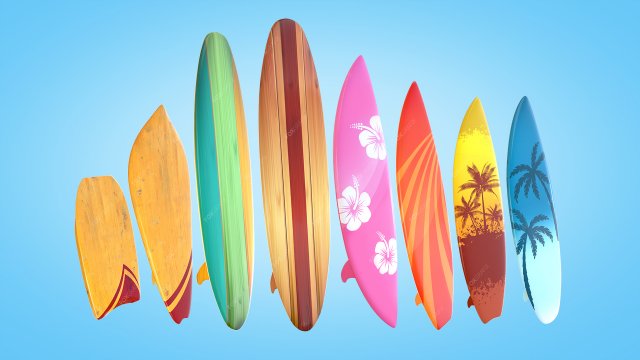 Surfboards Model 3D .c4d .max .obj .3ds .fbx .stl .blend 