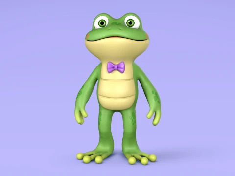 Cute Frog Cartoon Character 3D Model