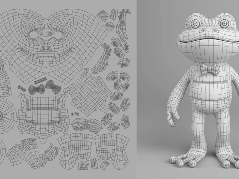 Cute Frog Cartoon Character 3D Model