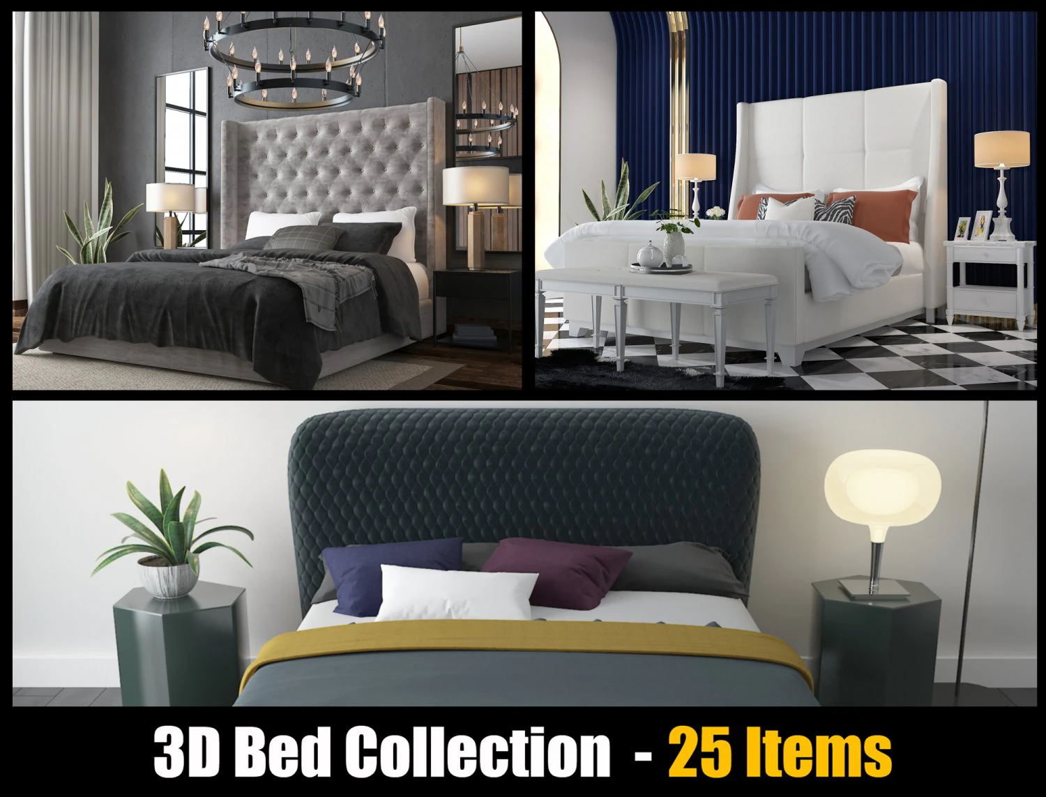 Bed Collection - 25 Different Models 3D Model .c4d .max .obj .3ds .fbx .stl .blend 