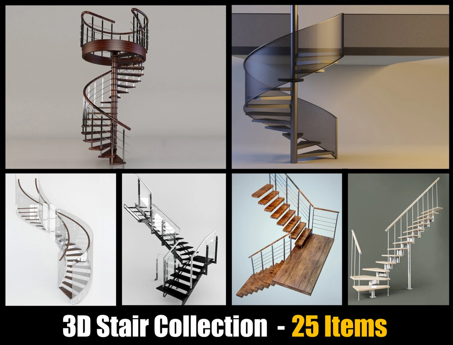 Stair Collection - 25 Different Model 3D Model .c4d .max .obj .3ds .fbx .stl .blend