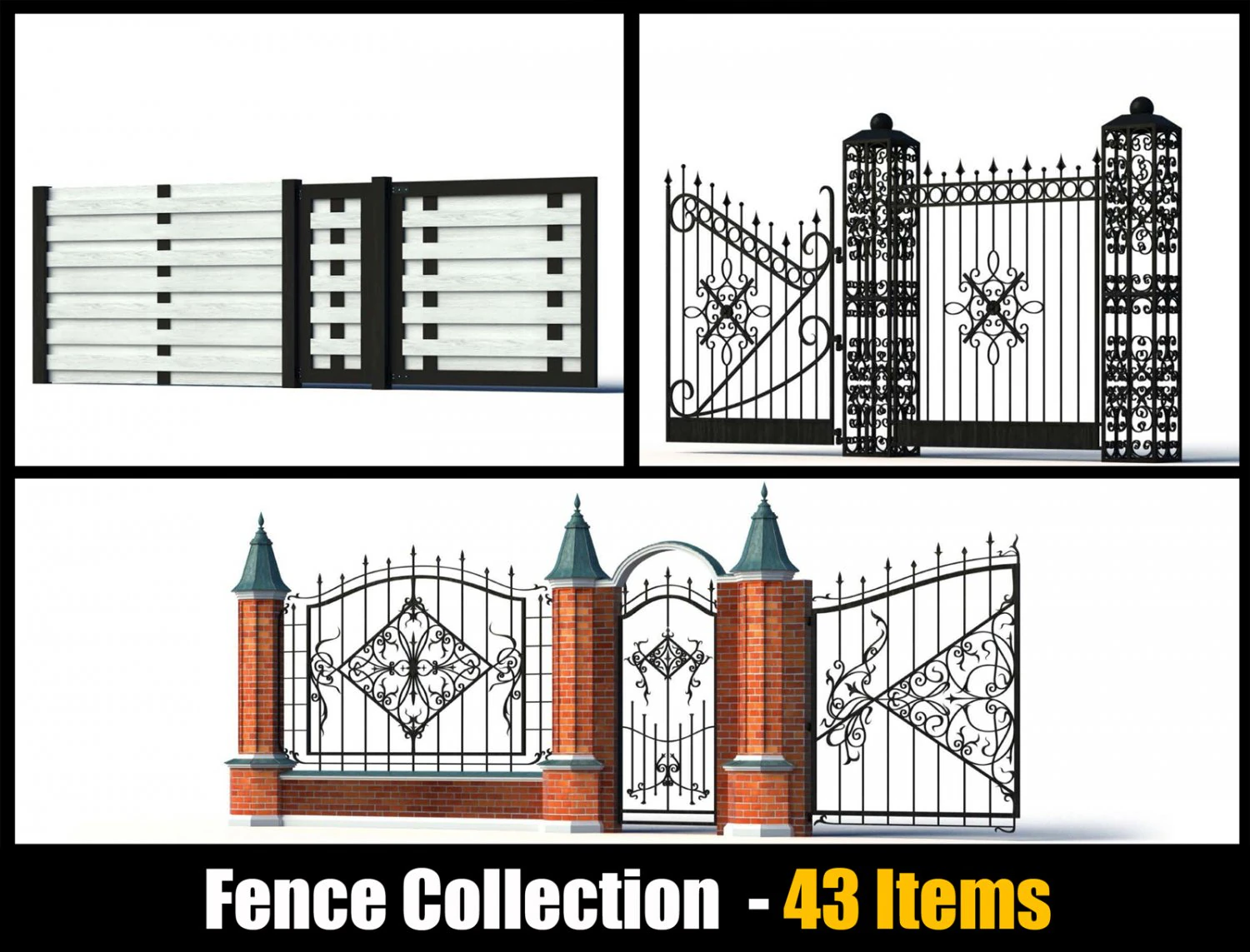Fence Collection - 43 Items 3D Model .c4d .max .obj .3ds .fbx .stl .blend 