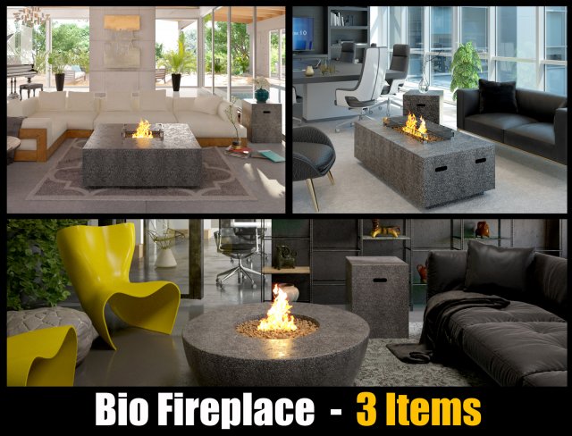 Bio Ethanol Fireplace - 3 Items 3D 模型 .c4d .max .obj .3ds .fbx .stl .blend 