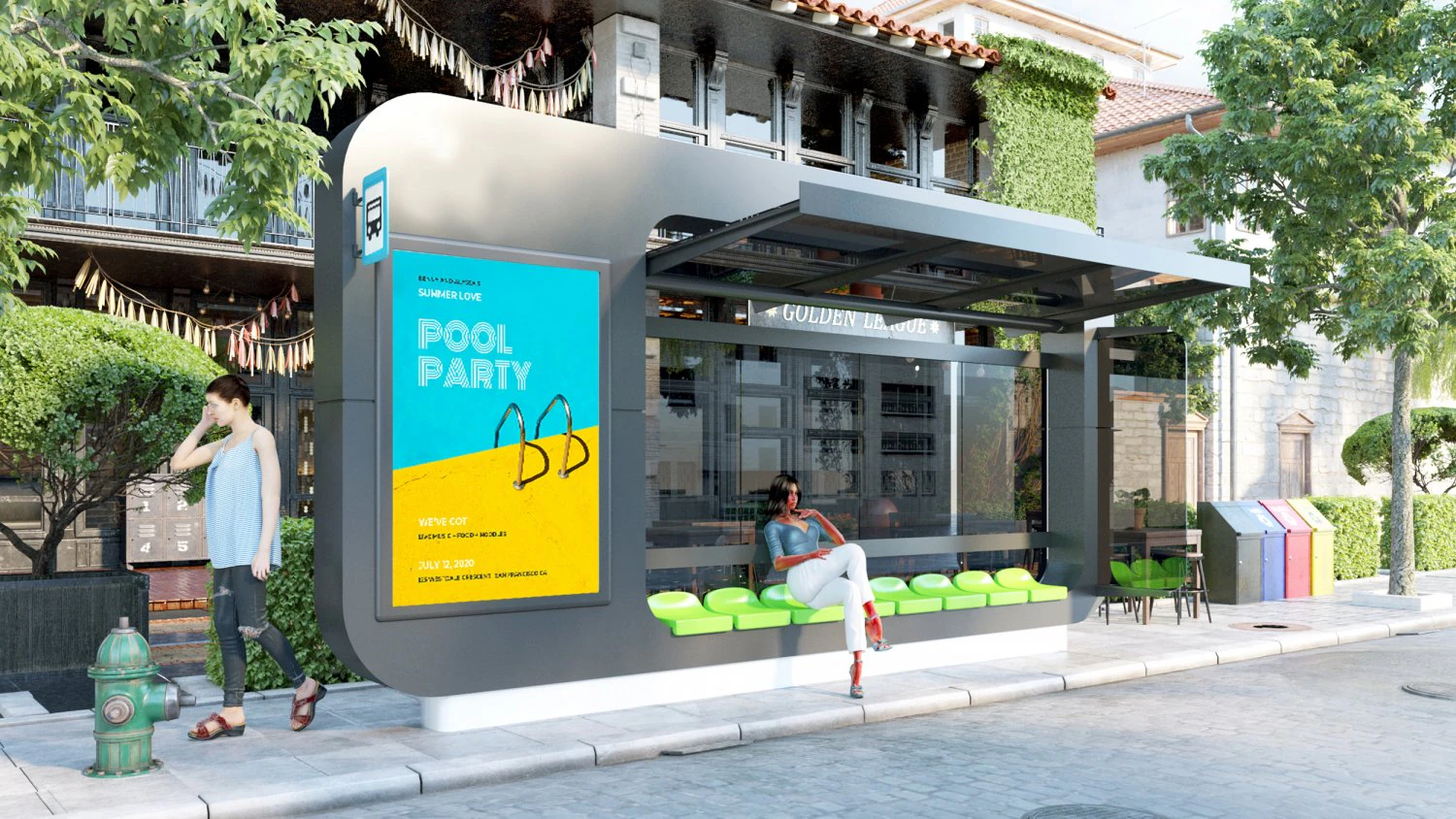 Modern Bus Stop 3D Model .c4d .max .obj .3ds .fbx .stl .blend 