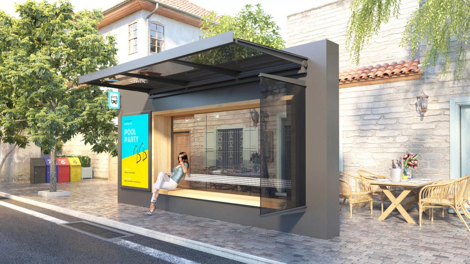 Modern Bus Stop 3D Model .c4d .max .obj .3ds .fbx .stl .blend 