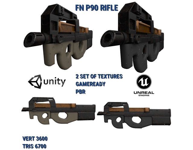 FN P90 2 texture pack Modello 3D .c4d .max .obj .3ds .fbx .stl .blend 