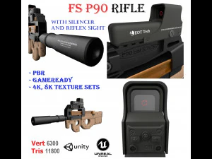 Karabin szturmowy FN P90 z tłumikiem i pakietem tekstur Target 2 Model 3D