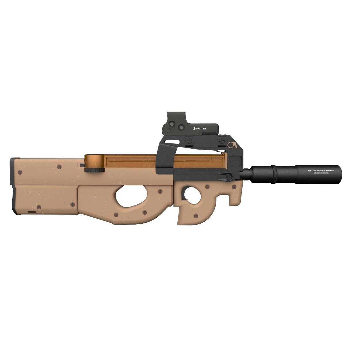 Assault Rifle FN P90 With Silencer And Aim 2 Texture Pack 3D.
