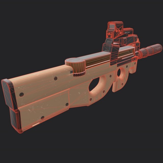 Download Assault rifle FN P90 with silencer and aim 2 texture pack 3D Model
