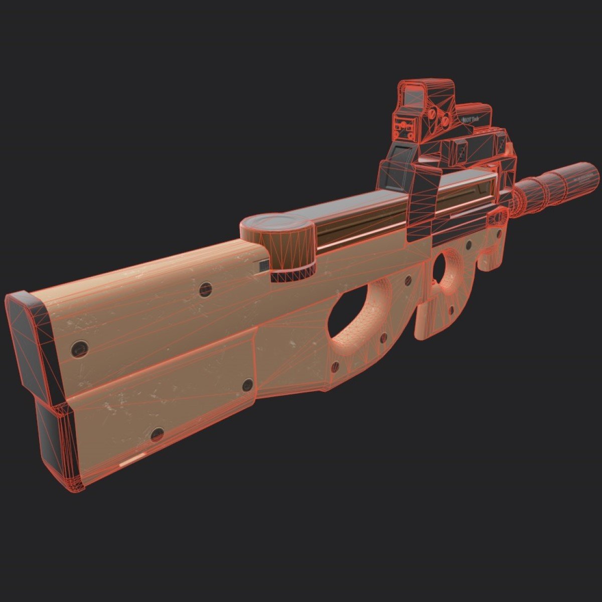 Assault Rifle FN P90 With Silencer And Aim 2 Texture Pack 3D.