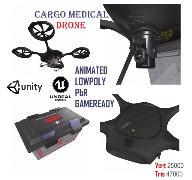 Cargo medical drone with a medical kit module 3D मॉडल .c4d .max .obj .3ds .fbx .stl .blend 