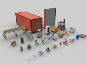 Low-Poly Warehouse Props Model 3D