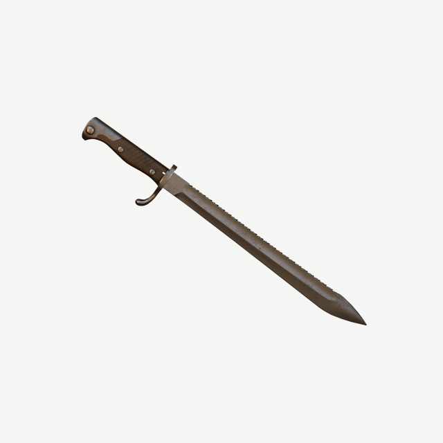 German WWI M1898-05 Butcher Sawback Bayonet 3D Model .c4d .max .obj .3ds .fbx .stl .blend 