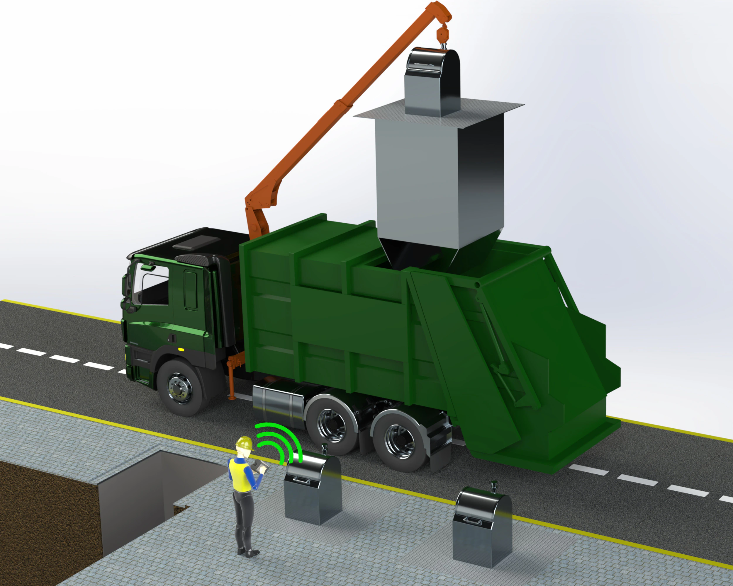 Garbage Truck with Crane 3D Model .c4d .max .obj .3ds .fbx .stl .blend