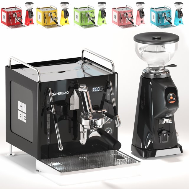 Sanremo Cube Coffe Machine and All Ground Grinder 3D Модель .c4d .max .obj .3ds .fbx .stl .blend 