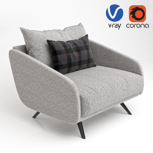 MODERN FABRIC ARMCHAIR 3D Model .c4d .max .obj .3ds .fbx .stl .blend 