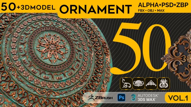 50 Ornament Brush -VOL 01 3D मॉडल .c4d .max .obj .3ds .fbx .stl .blend 